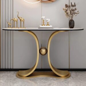 Home Decorate White Marble Top Hallway Table – Gold Symmetrical Designer Piece