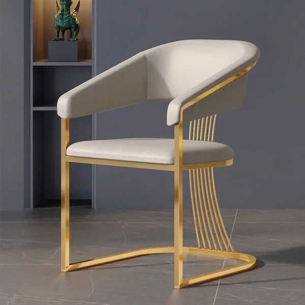 Home Decorate Contemporary Faux Leather Chair with Gold Stainless Steel Legs Designer Metal Frame Dining Chair for Home and Office