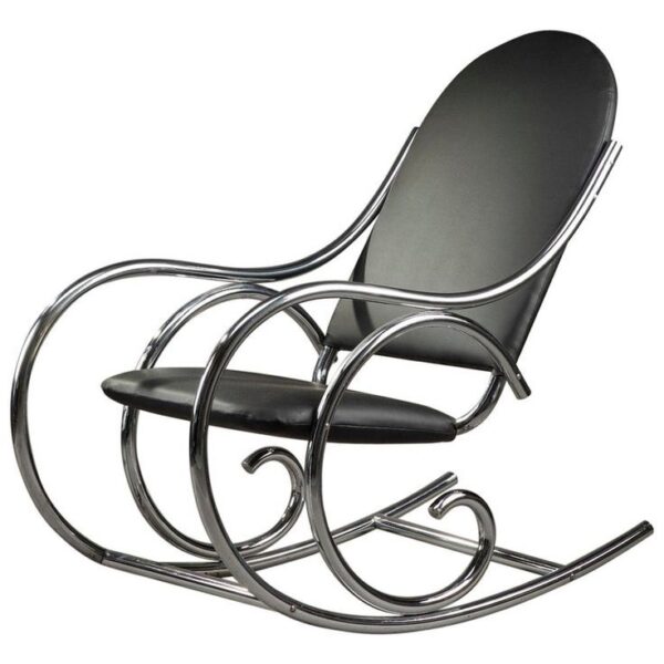 Home Decorate Vintage Mid-Century Style Scroll Rocker Sleek Contemporary Metal Rocking Chair with Black Upholstery