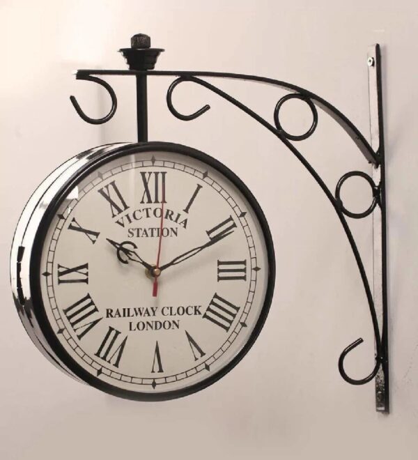 Home Decorate Double-Sided Antique Finish Victoria Station Railway Wall Clock with Wrought Iron