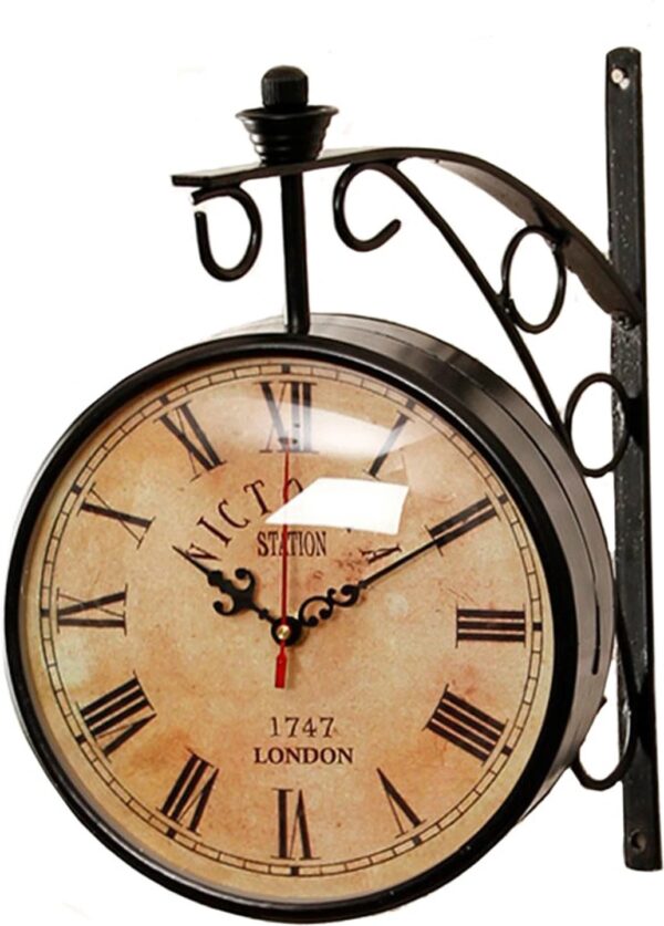 Home Decorate  Victoria Station Double-Sided Railway Clock with Distressed Finish & Wrought Iron Clock